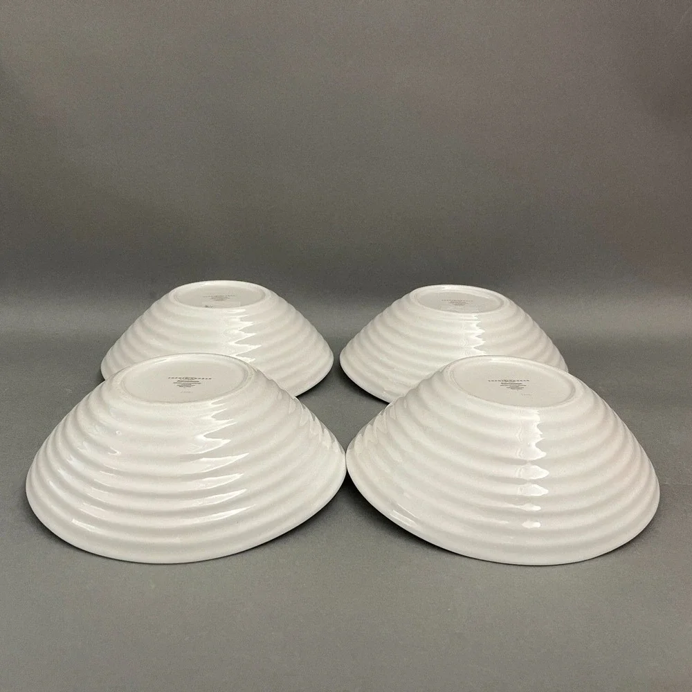 Sophie Conran Portmeirion White Soup‎ Cereal Bowls Ribbed Lot of 4